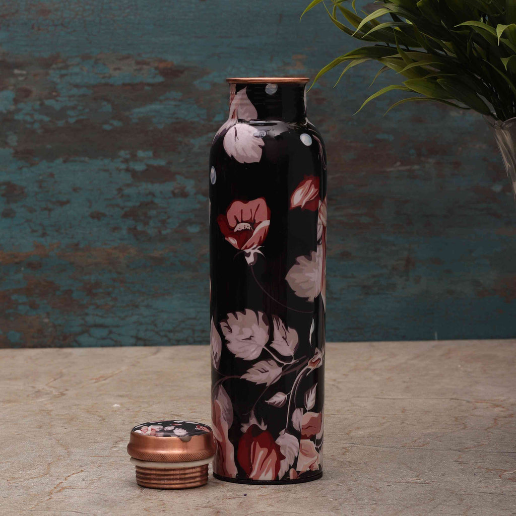 Black Floral Premium Copper Bottle - The Sundook
