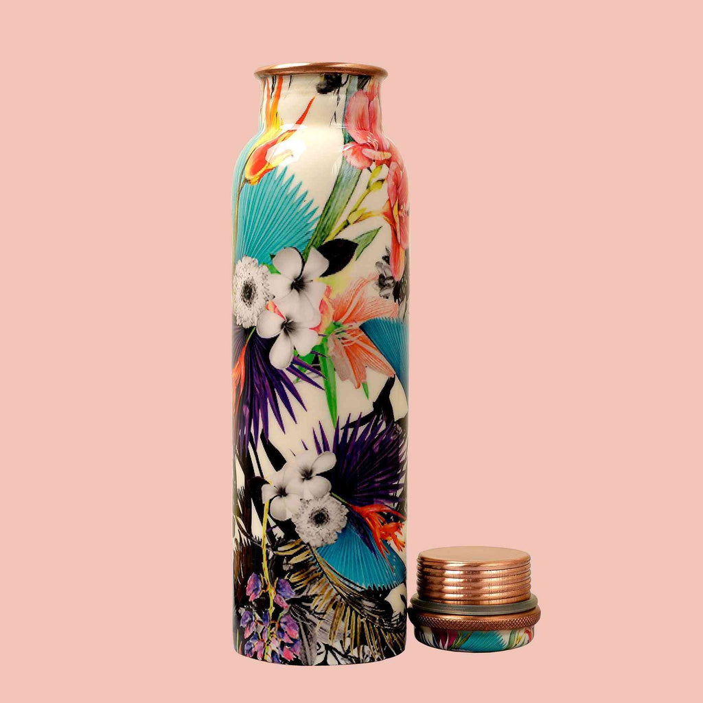 Floral Ecstasy Copper Bottle & Tumblers' Set - The Sundook