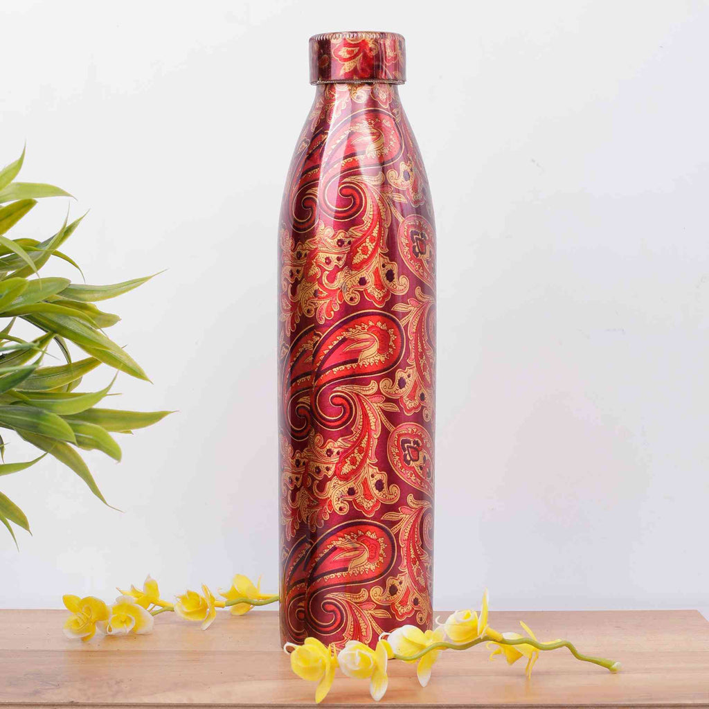 New Narrow Neck Printed Copper Bottle (Tyrian Purple) - The Sundook