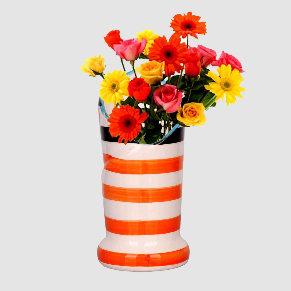 Orange Horizontal Stripes Flower Pot / Napkin Pot - The Sundook