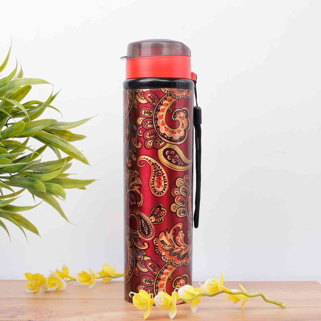 Rangoli Art Maroon Copper Sipper Bottle - The Sundook
