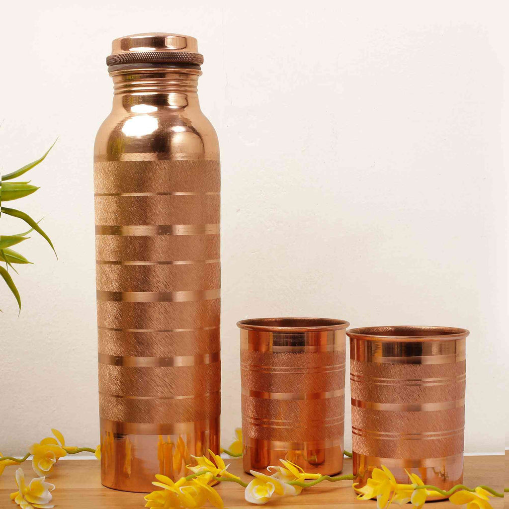 Silver Touch Copper Bottle & Tumblers' Set - The Sundook